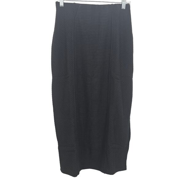 Band of the Free Womans size M Ascella Black Ribbed Midi Pencil Skirt Slit NEW - Picture 1 of 8